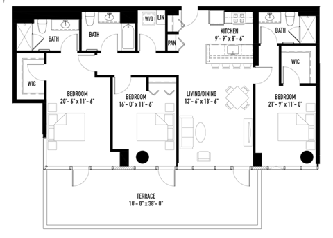 Floor plan for 3 beds, 3 baths, 1525 sqft