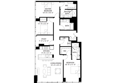 Floor plan for 3 beds, 3 baths, 1730 sqft