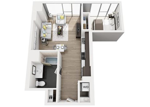 Floor plan for 1 bed, 1 bath, 590 sqft