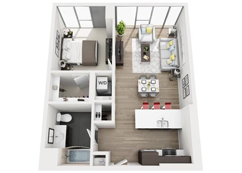 Floor plan for 1 bed, 1 bath, 725 sqft