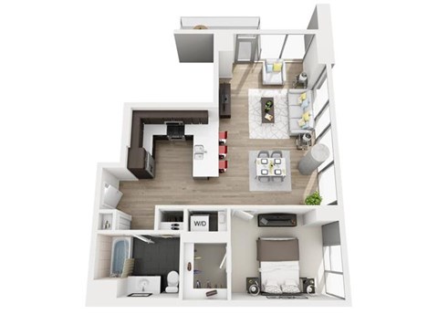 Floor plan for 1 bed, 1 bath, 860 sqft