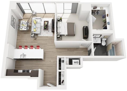 Floor plan for 1 bed, 1 bath, 870 sqft
