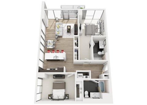 Floor plan for 2 beds, 2 baths, 1165 sqft