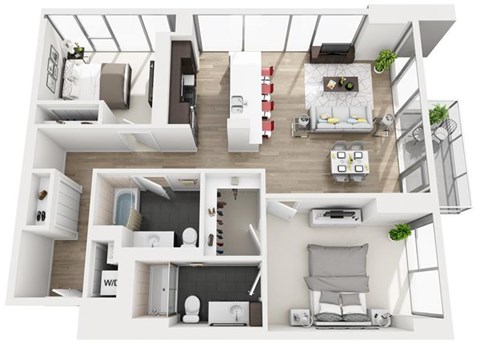 Floor plan for 2 beds, 2 baths, 1205 sqft