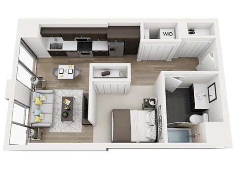Floor plan for studio, 1 bath, 520 sqft