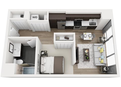 Floor plan for studio, 1 bath, 535 sqft