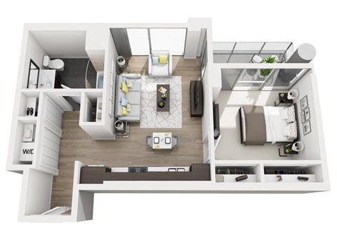 Floor plan for 1 bed, 1 bath, 645 sqft