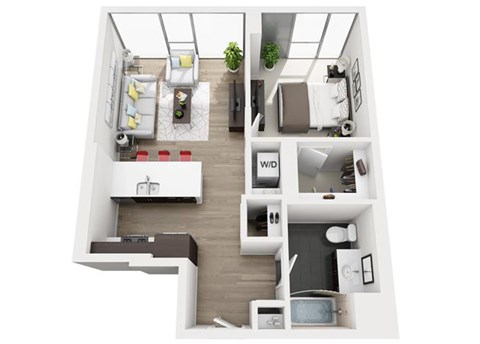 Floor plan for 1 bed, 1 bath, 700 sqft