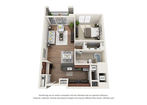 Floor plan for 1 bed, 1 bath, 868 sqft