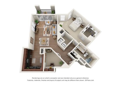 Floor plan for 1 bed, 1 bath, 1134 sqft