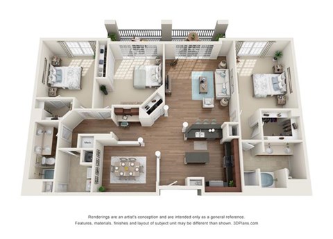 Floor plan for 3 beds, 2 baths, 1749 sqft
