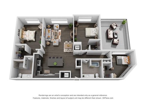 Floor plan for 3 beds, 2 baths, 1510 sqft
