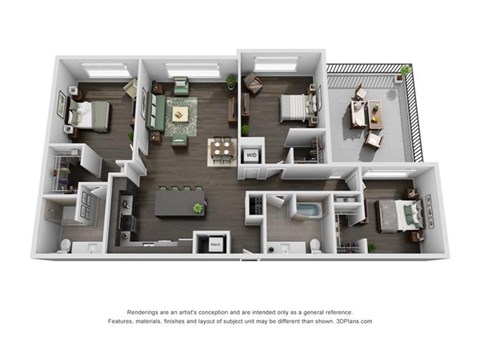 Floor plan for 3 beds, 2 baths, 1531 sqft