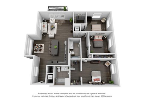 Floor plan for 3 beds, 2 baths, 1554 sqft