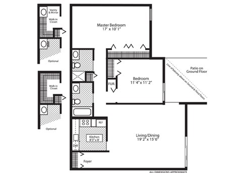 Floor plan for 2 beds, 1 bath, 1026 sqft