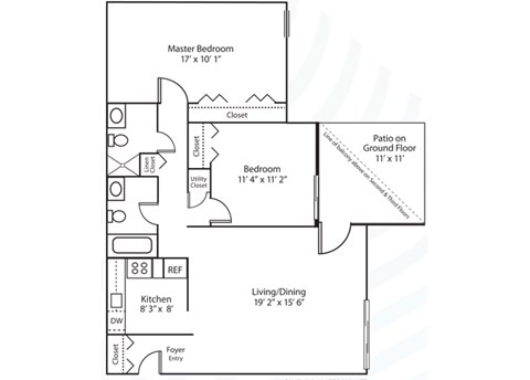 Floor plan for 2 beds, 2 baths, 1026 sqft
