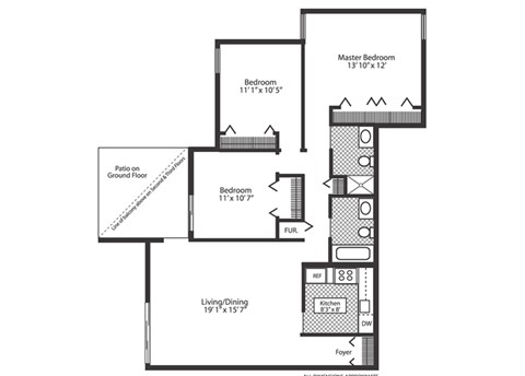 Floor plan for 3 beds, 2 baths, 1080 sqft