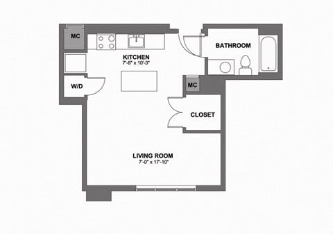 Floor plan for studio, 1 bath, 923 sqft