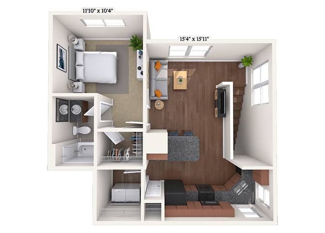 Floor plan for 1 bed, 1 bath, 695 sqft