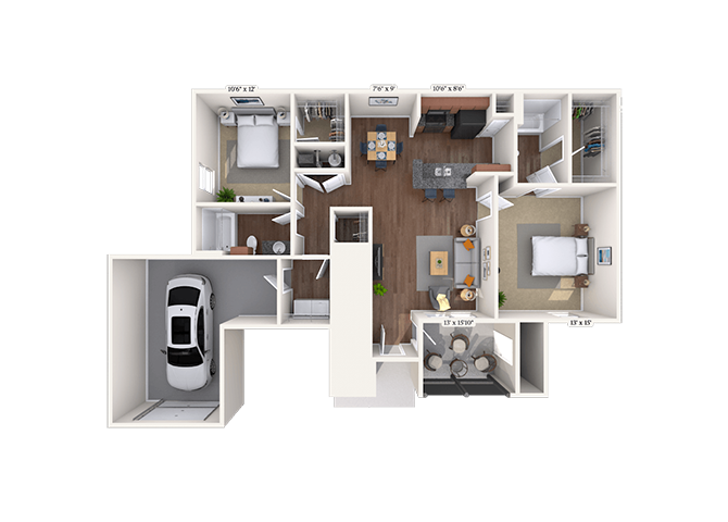 Floor plan for 2 beds, 2 baths, 1160 sqft