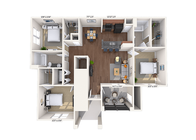Floor plan for 3 beds, 2 baths, 1411 sqft