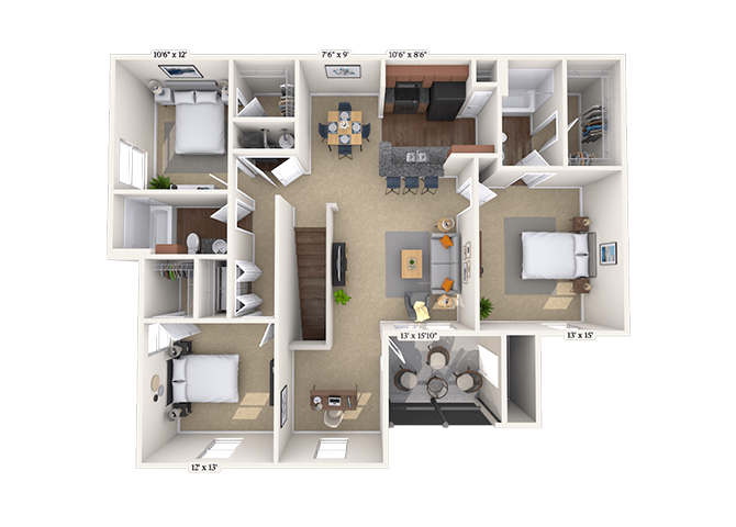 Floor plan for 3 beds, 2 baths, 1469 sqft