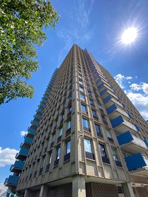 Boston apartment for rent - High-rise building with balconies.