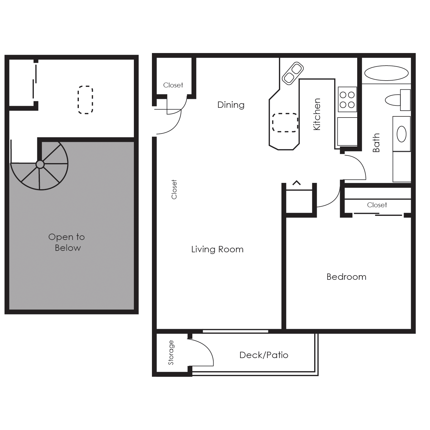 Floor plan for 1 bed, 1 bath, 778 sqft