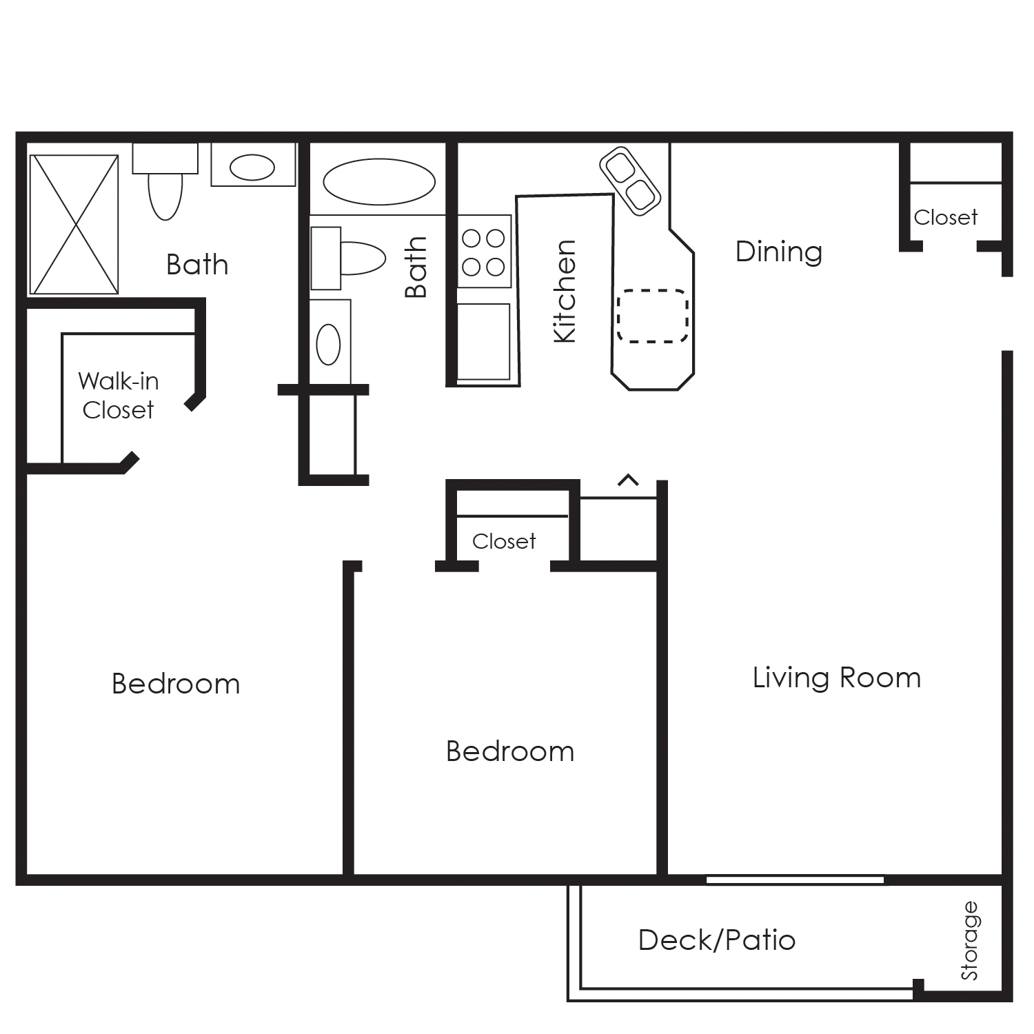 Floor plan for 2 beds, 2 baths, 936 sqft