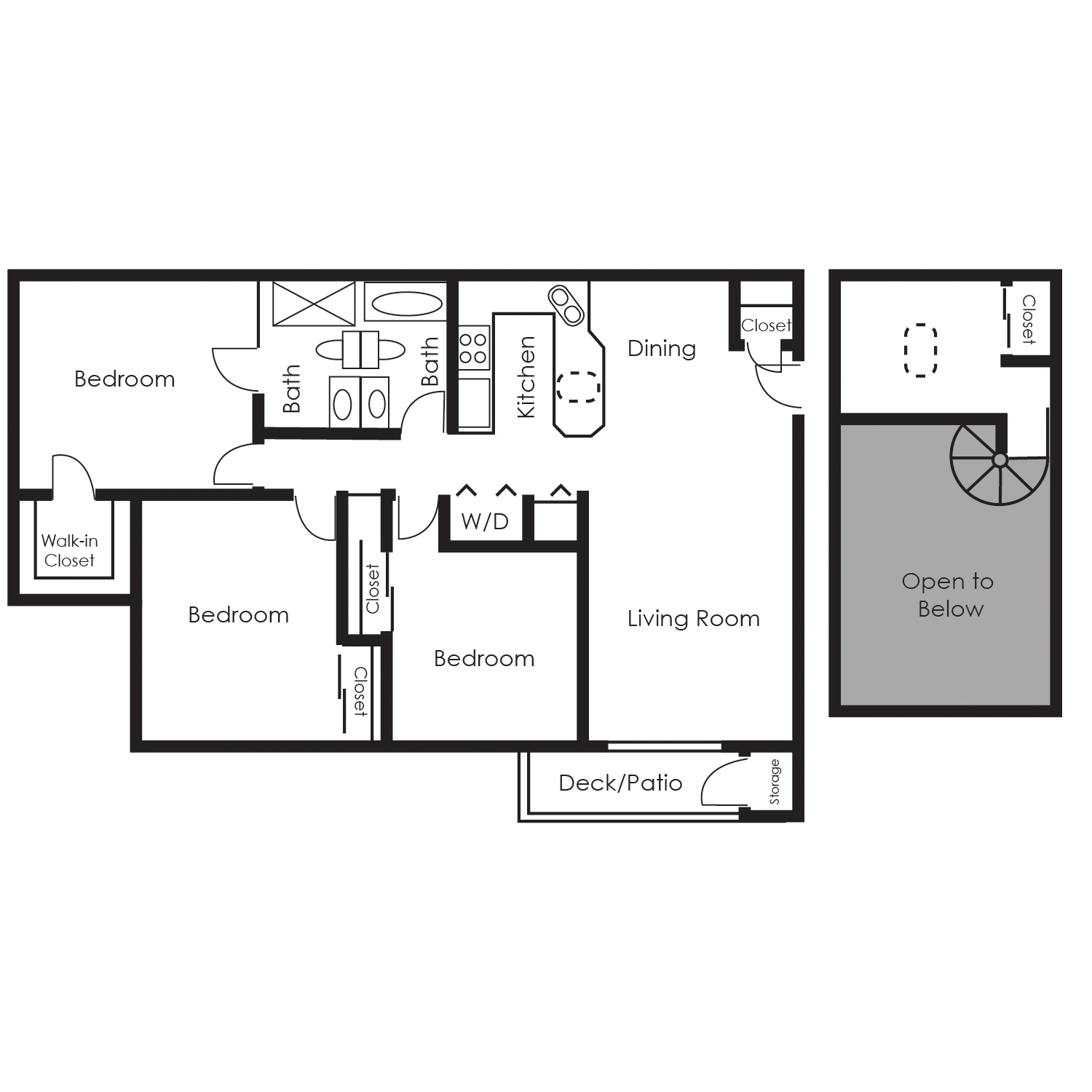Floor plan for 3 beds, 2 baths, 1218 sqft