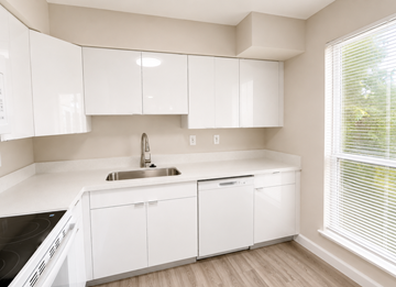 Deerfield Beach apartment for rent - A white kitchen with a sink and a window.