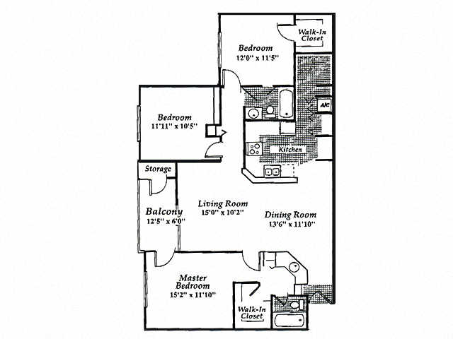 Floor plan for 3 beds, 2 baths, 1319 sqft