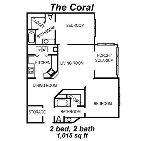 Floor plan for 2 beds, 2 baths, 1100 sqft