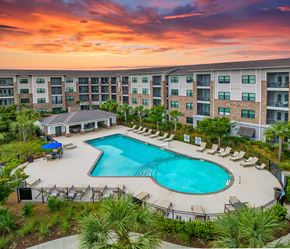 Mt. Pleasant apartment for rent - an overhead view of an apartment building with a swimming pool