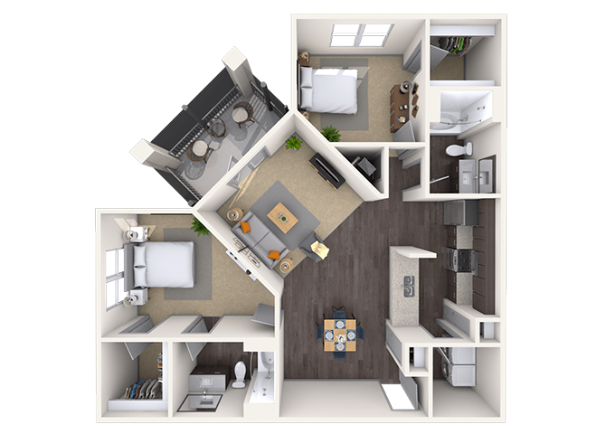 Floor plan for 2 beds, 2 baths, 1190 sqft