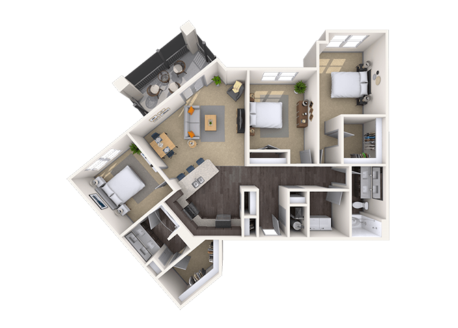 Floor plan for 3 beds, 2 baths, 1474 sqft