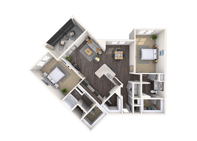 Floor plan for 2 beds, 2 baths, 1386 sqft