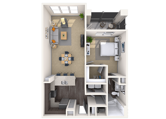 Floor plan for 1 bed, 1 bath, 829 sqft
