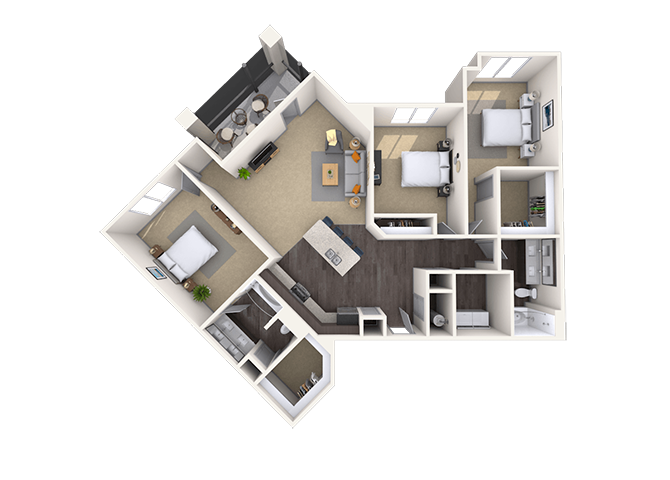 Floor plan for 3 beds, 2 baths, 1558 sqft
