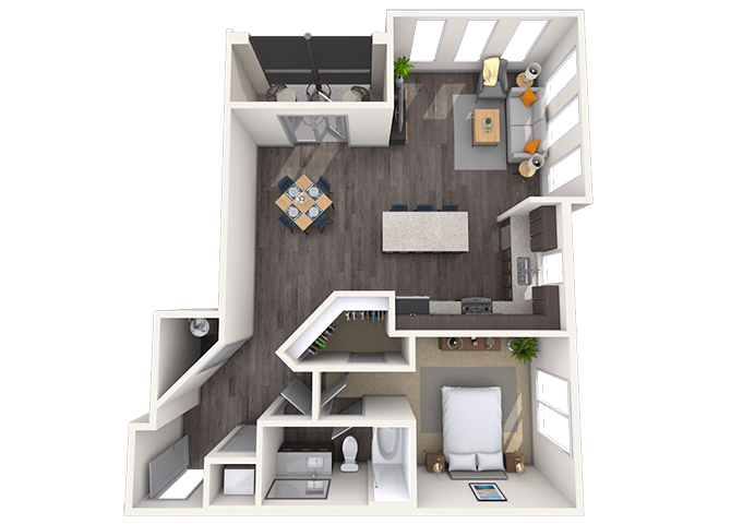 Floor plan for 1 bed, 1 bath, 963 sqft