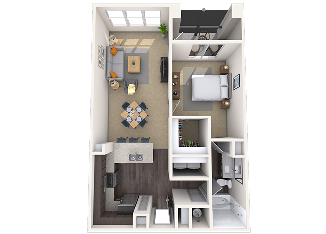 Floor plan for 1 bed, 1 bath, 802 sqft