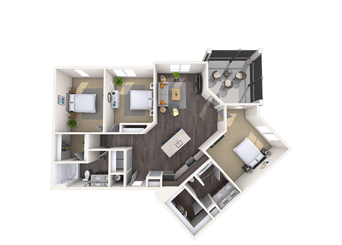 Floor plan for 3 beds, 2 baths, 1500 sqft