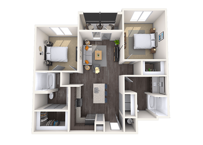 Floor plan for 2 beds, 2 baths, 1078 sqft