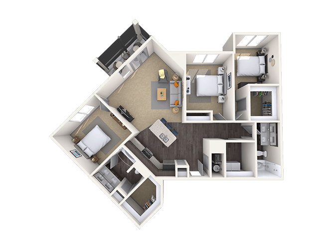 Floor plan for 3 beds, 2 baths, 1508 sqft