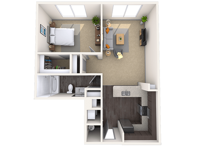 Floor plan for 1 bed, 1 bath, 800 sqft