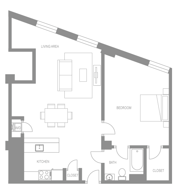 Floor plan for 1 bed, 1 bath, 904 sqft