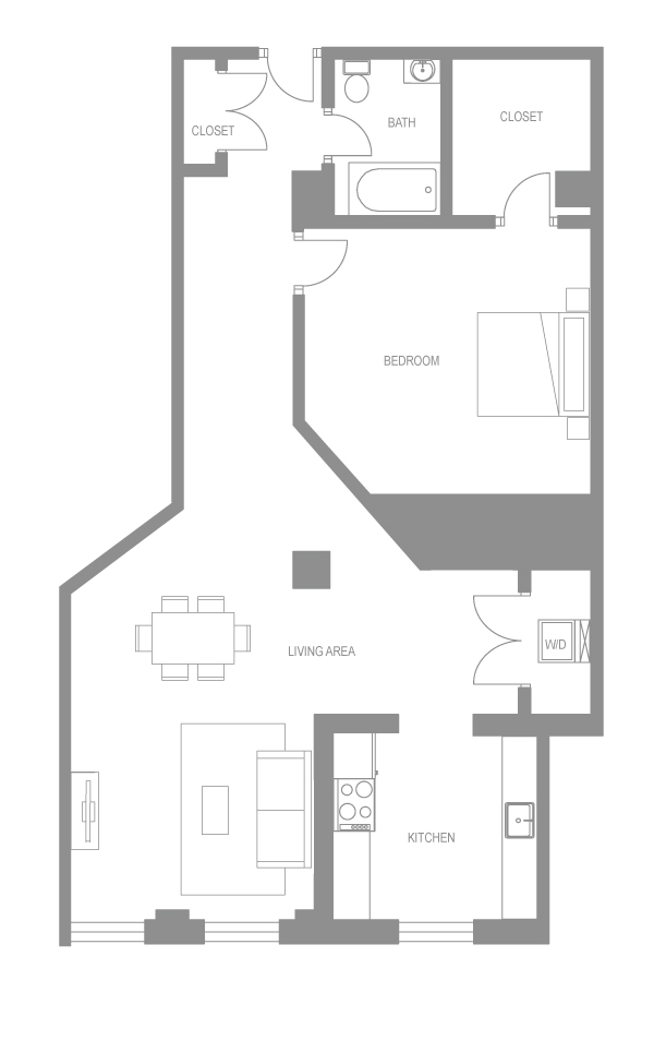 Floor plan for 1 bed, 1 bath, 1096 sqft