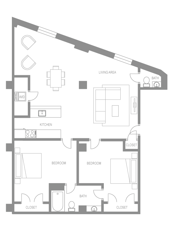 Floor plan for 2 beds, 2 baths, 1115 sqft