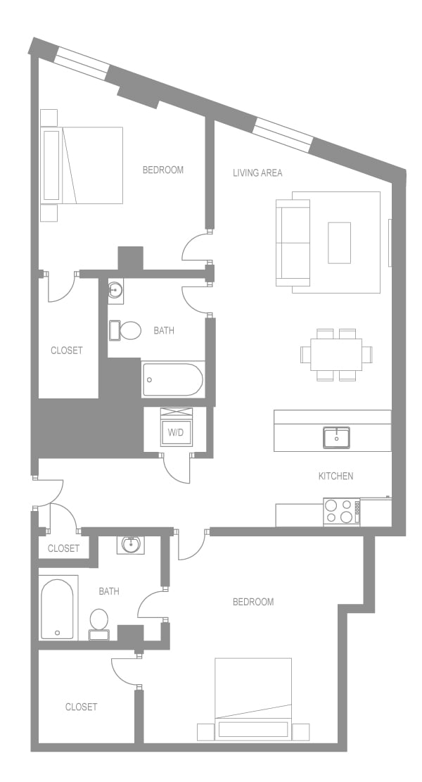 Floor plan for 2 beds, 2 baths, 1152 sqft