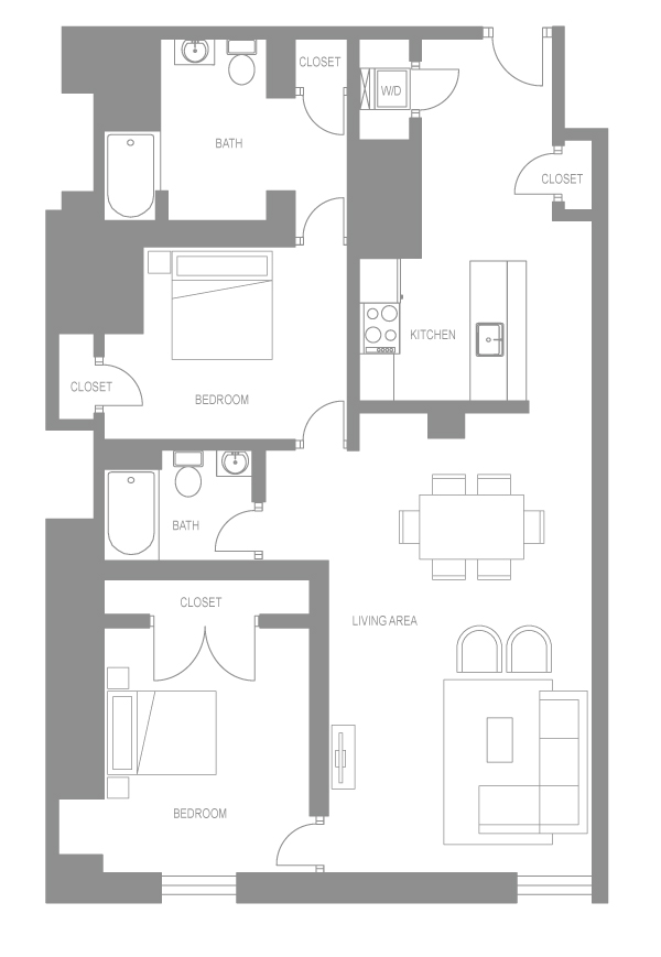 Floor plan for 2 beds, 2 baths, 1176 sqft